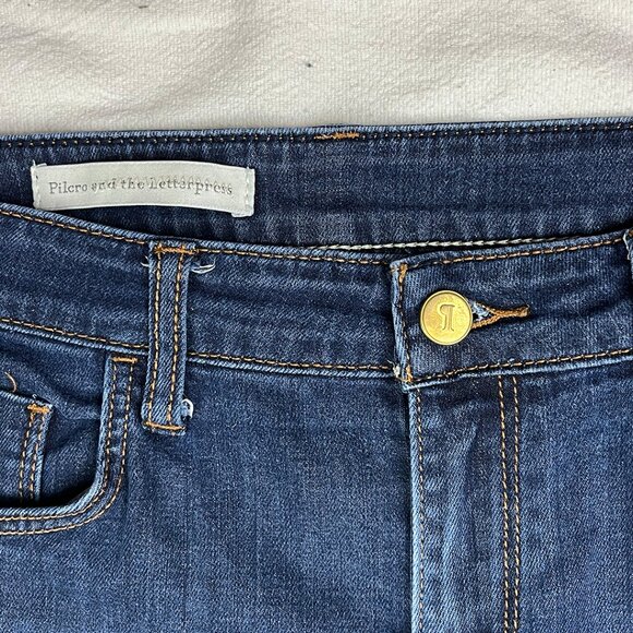 Anthropologie Pilcro Dark Wash Blue Jeans Sz 34 Stretch Denim Straight Mid-Rise - Picture 4 of 14